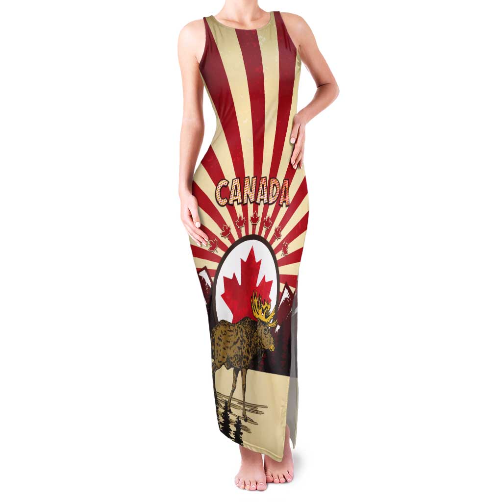 Personalized Canada Maple Leaf Tank Maxi Dress Moose And Forest Retro Style