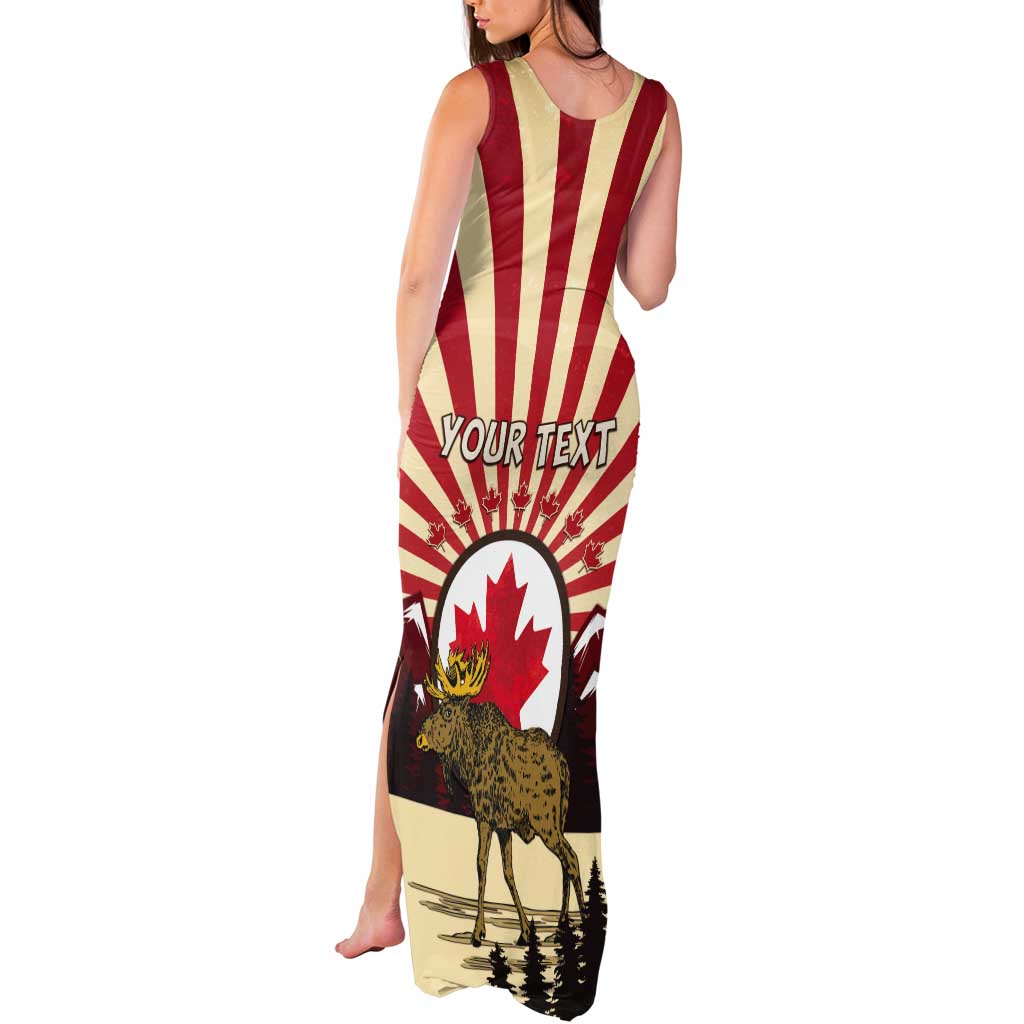 Personalized Canada Maple Leaf Tank Maxi Dress Moose And Forest Retro Style