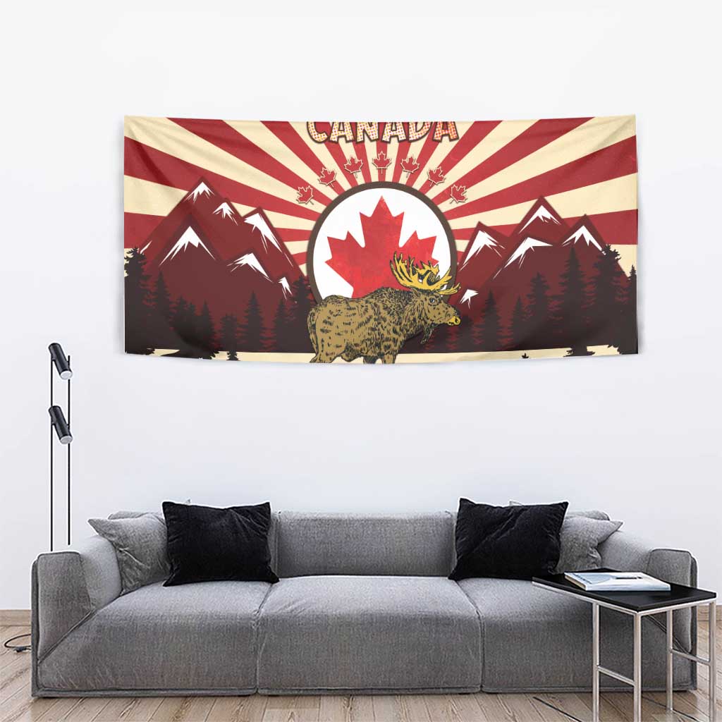 Personalized Canada Maple Leaf Tapestry Moose And Forest Retro Style