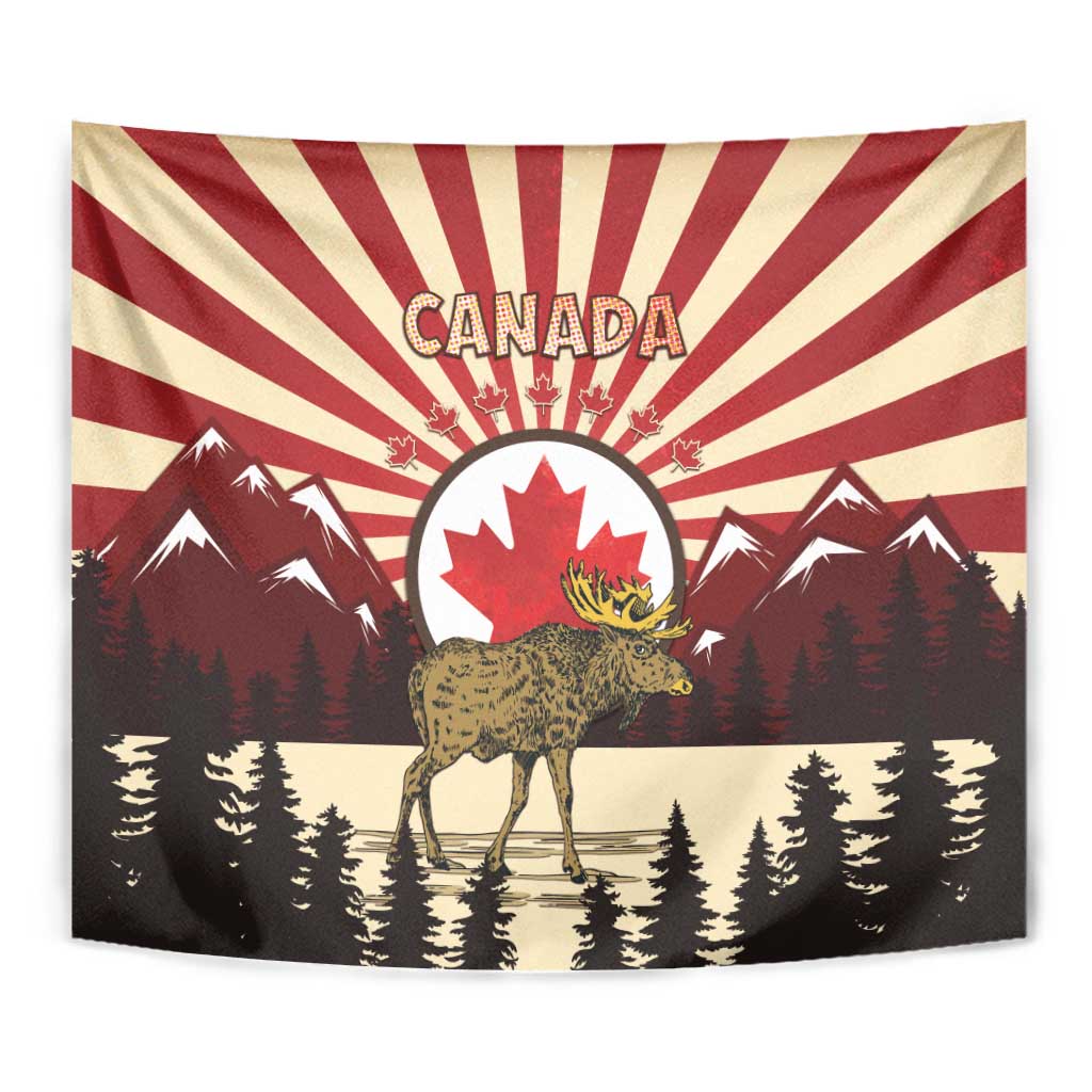 Personalized Canada Maple Leaf Tapestry Moose And Forest Retro Style