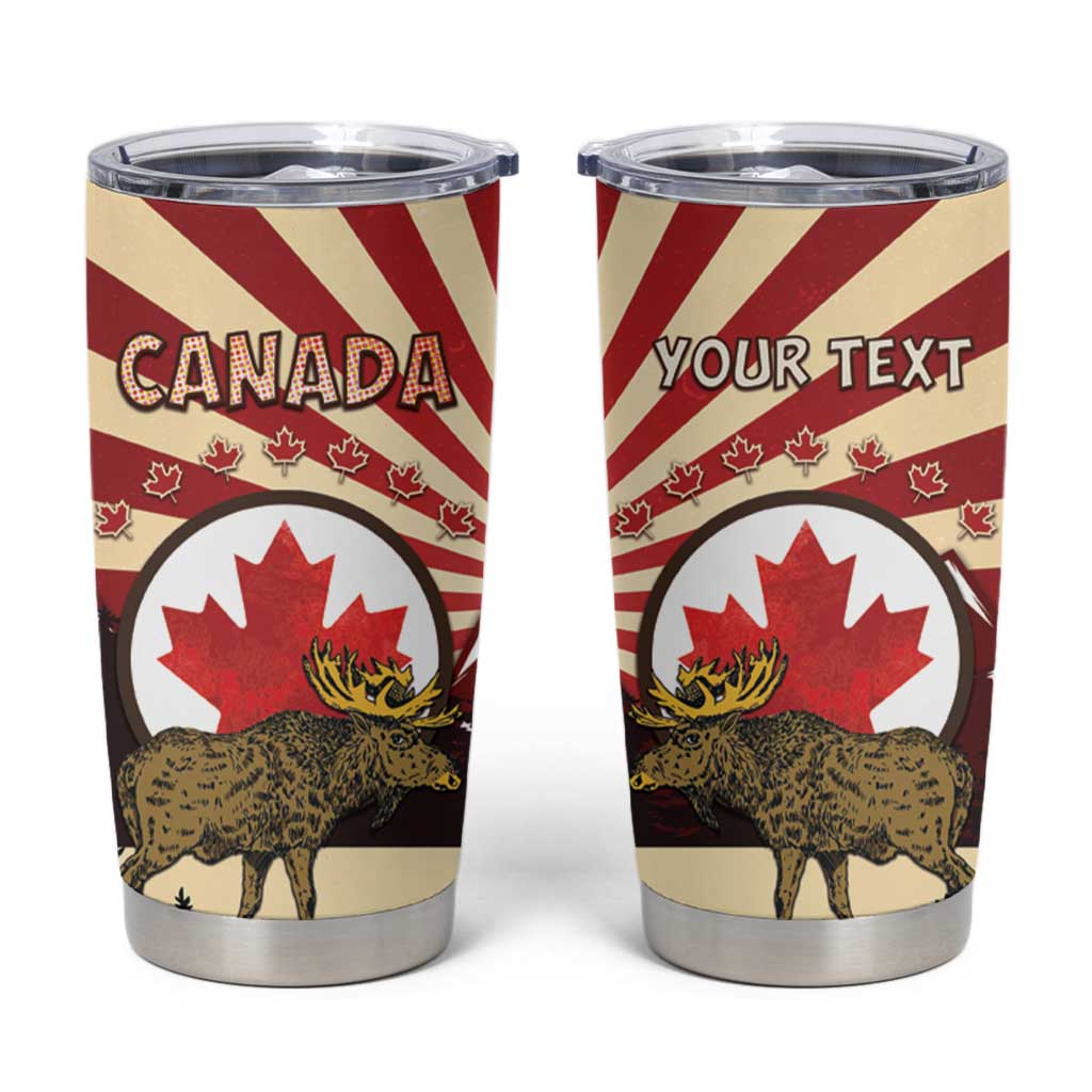 Personalized Canada Maple Leaf Tumbler Cup Moose And Forest Retro Style