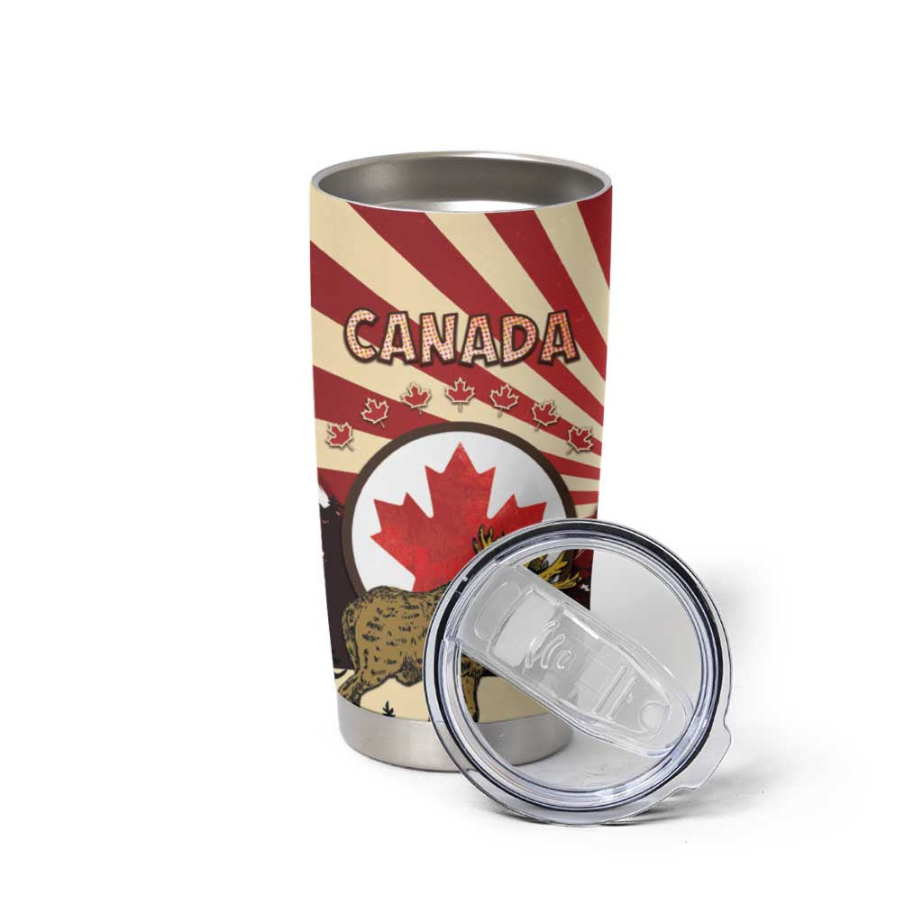 Personalized Canada Maple Leaf Tumbler Cup Moose And Forest Retro Style