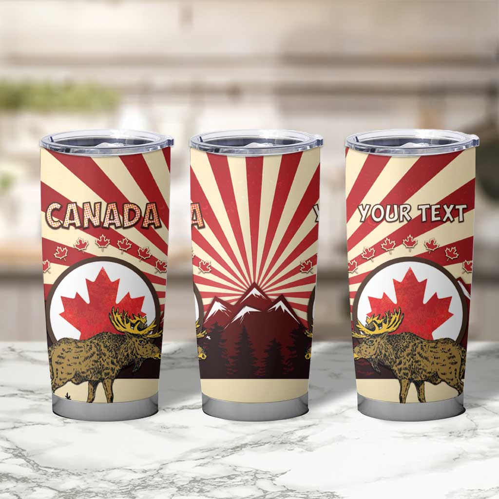 Personalized Canada Maple Leaf Tumbler Cup Moose And Forest Retro Style