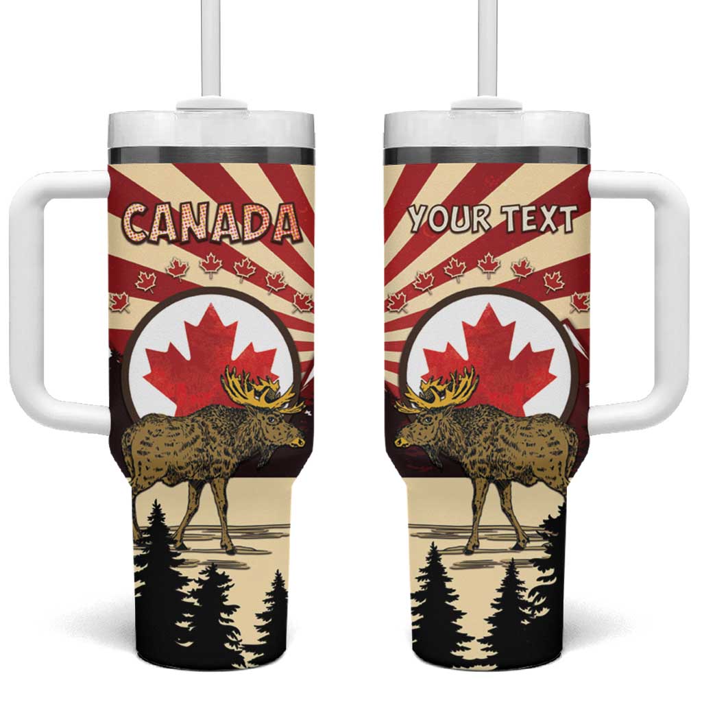 Personalized Canada Maple Leaf Tumbler With Handle Moose And Forest Retro Style
