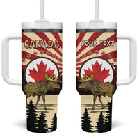 Personalized Canada Maple Leaf Tumbler With Handle Moose And Forest Retro Style