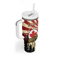 Personalized Canada Maple Leaf Tumbler With Handle Moose And Forest Retro Style