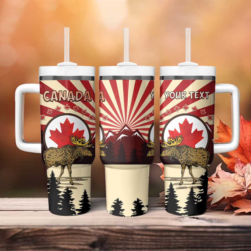 Personalized Canada Maple Leaf Tumbler With Handle Moose And Forest Retro Style