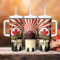 Personalized Canada Maple Leaf Tumbler With Handle Moose And Forest Retro Style