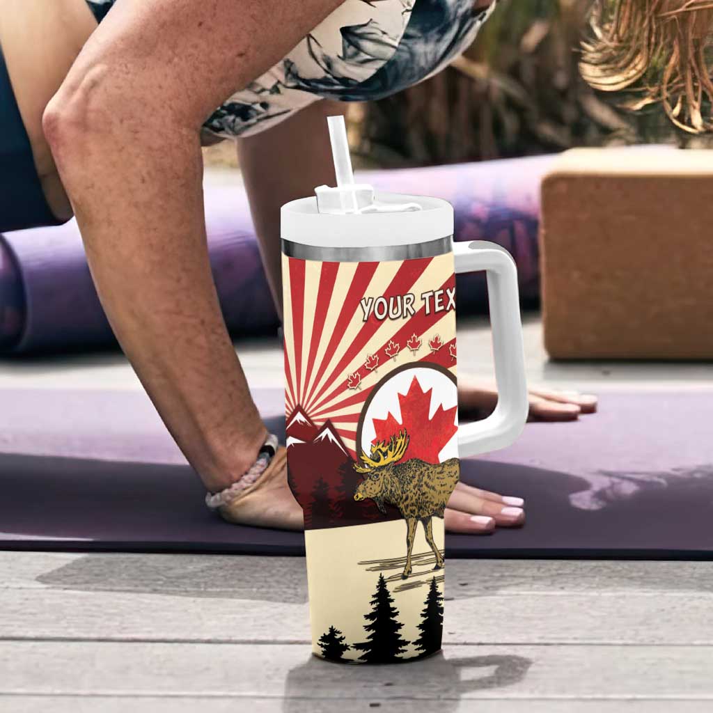 Personalized Canada Maple Leaf Tumbler With Handle Moose And Forest Retro Style