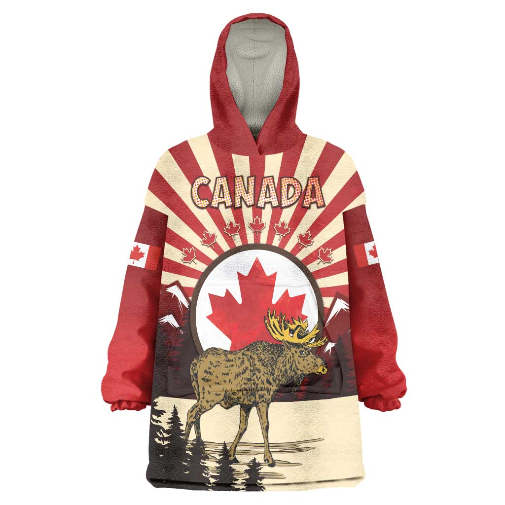 Personalized Canada Maple Leaf Wearable Blanket Hoodie Moose And Forest Retro Style