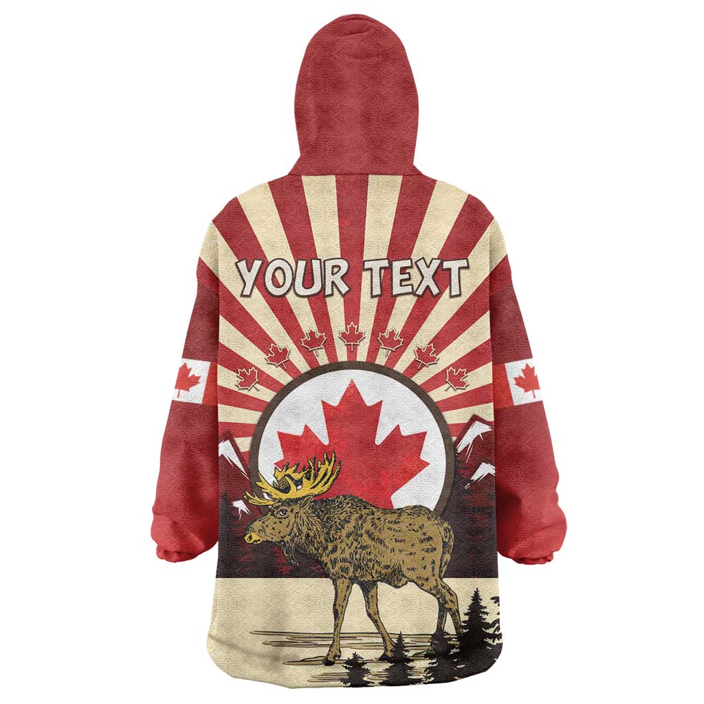 Personalized Canada Maple Leaf Wearable Blanket Hoodie Moose And Forest Retro Style