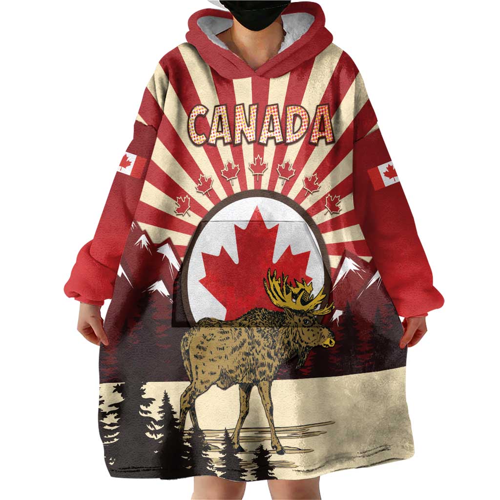 Personalized Canada Maple Leaf Wearable Blanket Hoodie Moose And Forest Retro Style
