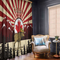Personalized Canada Maple Leaf Window Curtain Moose And Forest Retro Style