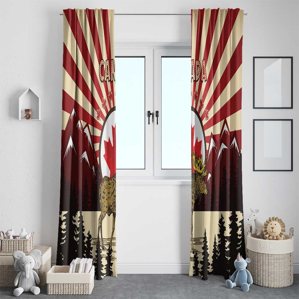 Personalized Canada Maple Leaf Window Curtain Moose And Forest Retro Style