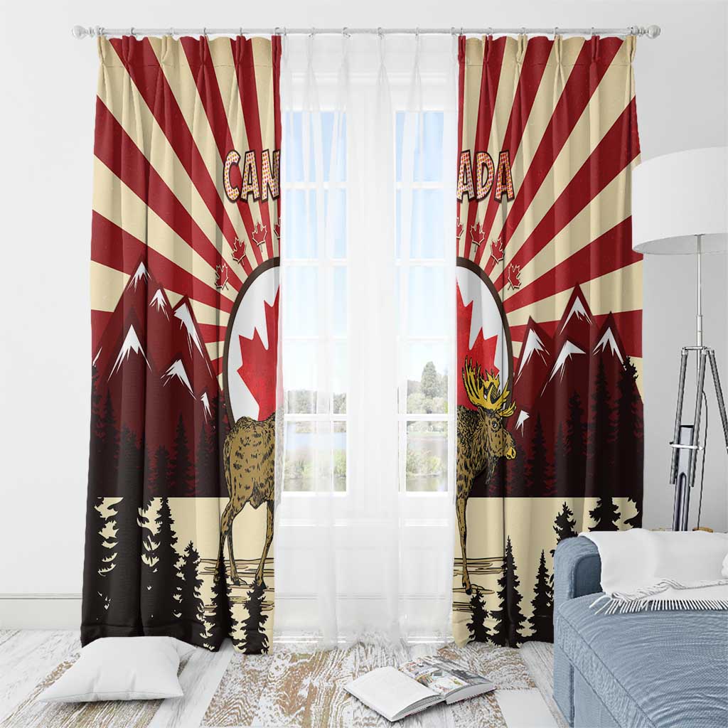 Personalized Canada Maple Leaf Window Curtain Moose And Forest Retro Style