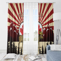 Personalized Canada Maple Leaf Window Curtain Moose And Forest Retro Style