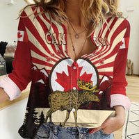 Personalized Canada Maple Leaf Women Casual Shirt Moose And Forest Retro Style