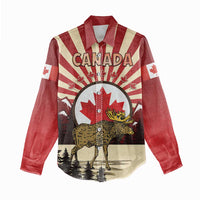 Personalized Canada Maple Leaf Women Casual Shirt Moose And Forest Retro Style