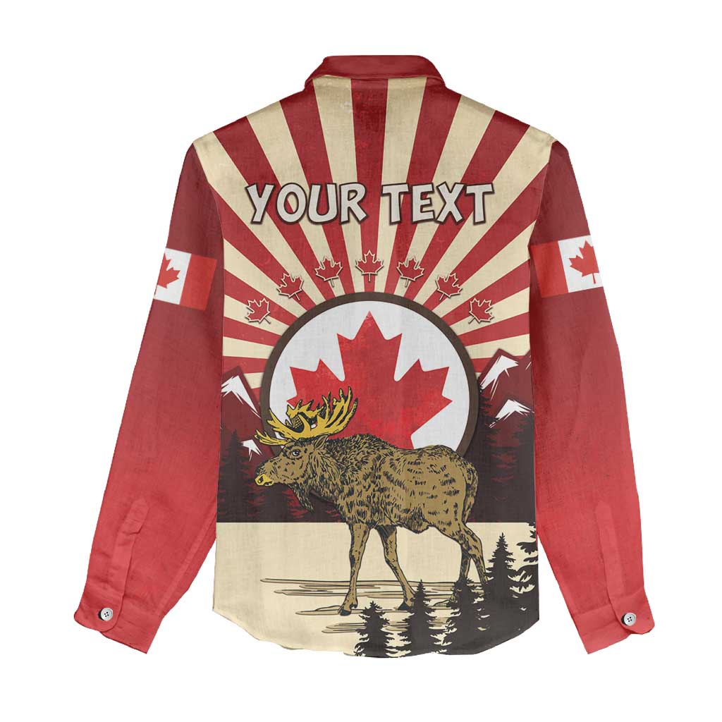 Personalized Canada Maple Leaf Women Casual Shirt Moose And Forest Retro Style