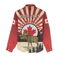 Personalized Canada Maple Leaf Women Casual Shirt Moose And Forest Retro Style