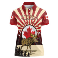 Personalized Canada Maple Leaf Women Polo Shirt Moose And Forest Retro Style