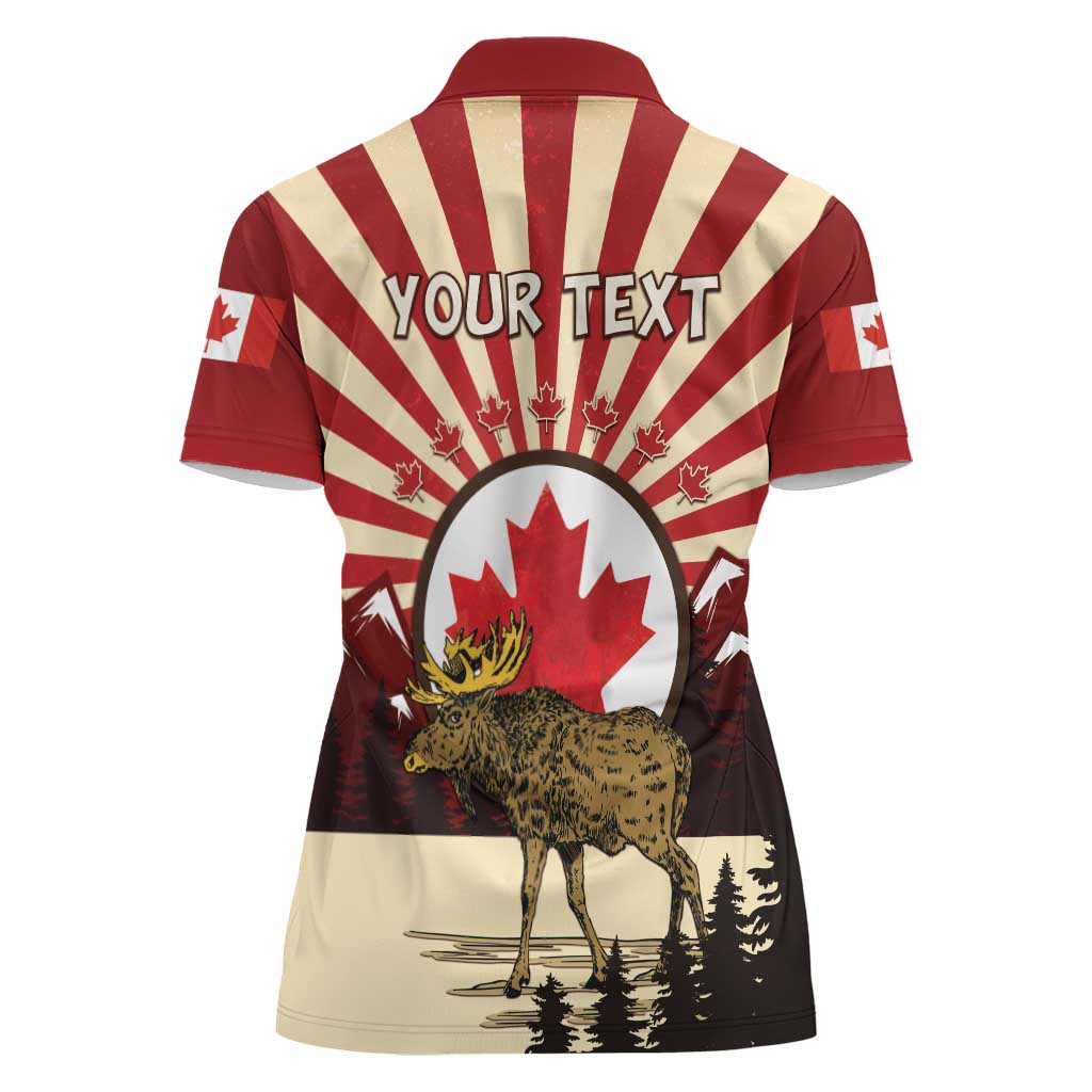 Personalized Canada Maple Leaf Women Polo Shirt Moose And Forest Retro Style