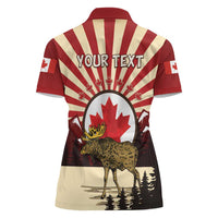 Personalized Canada Maple Leaf Women Polo Shirt Moose And Forest Retro Style