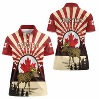 Personalized Canada Maple Leaf Women Polo Shirt Moose And Forest Retro Style