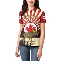 Personalized Canada Maple Leaf Women Polo Shirt Moose And Forest Retro Style