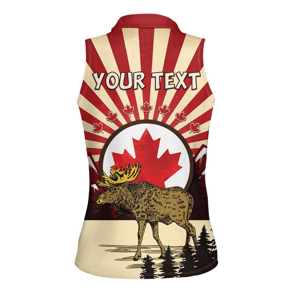 Personalized Canada Maple Leaf Women Sleeveless Polo Shirt Moose And Forest Retro Style