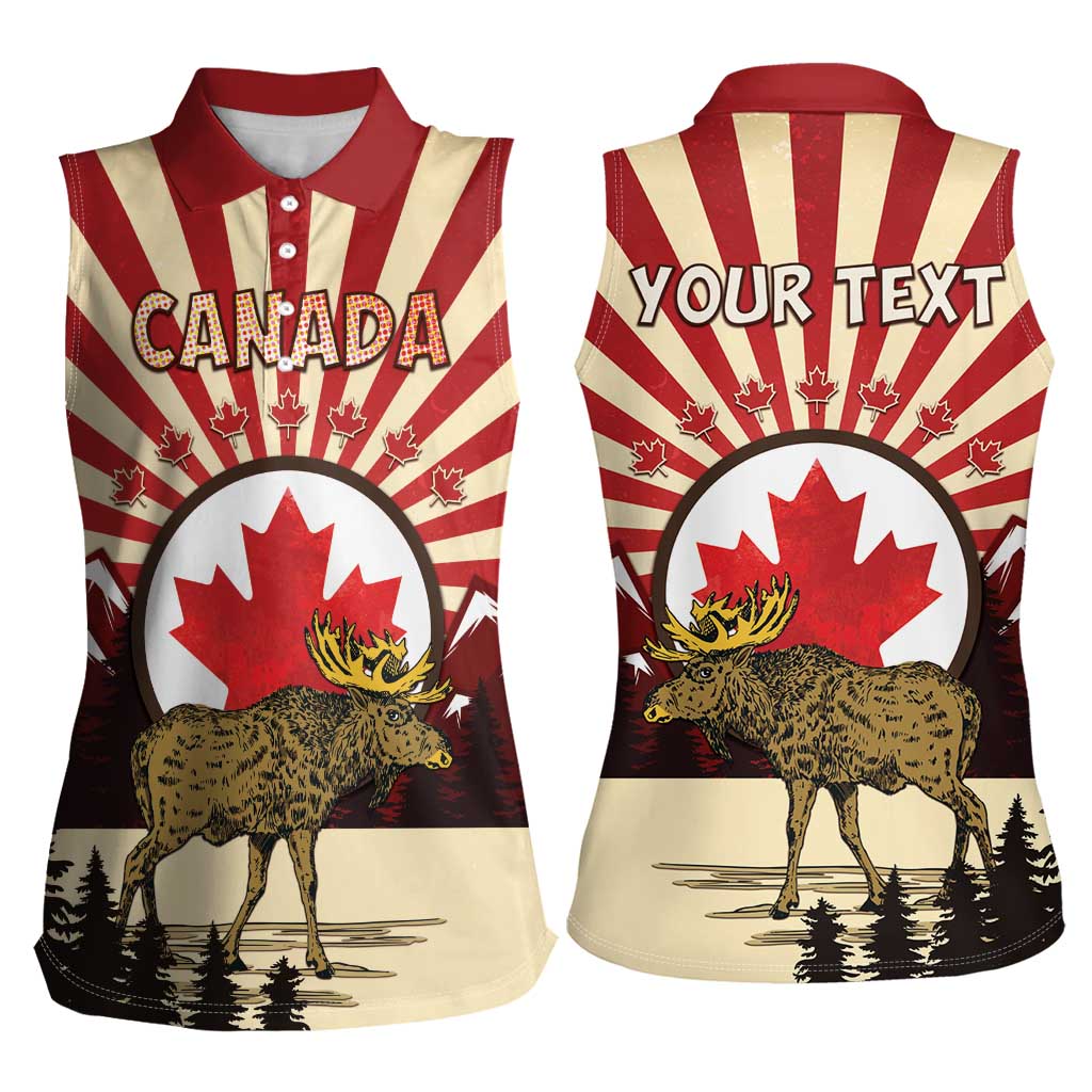 Personalized Canada Maple Leaf Women Sleeveless Polo Shirt Moose And Forest Retro Style