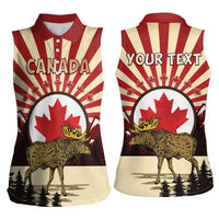 Personalized Canada Maple Leaf Women Sleeveless Polo Shirt Moose And Forest Retro Style
