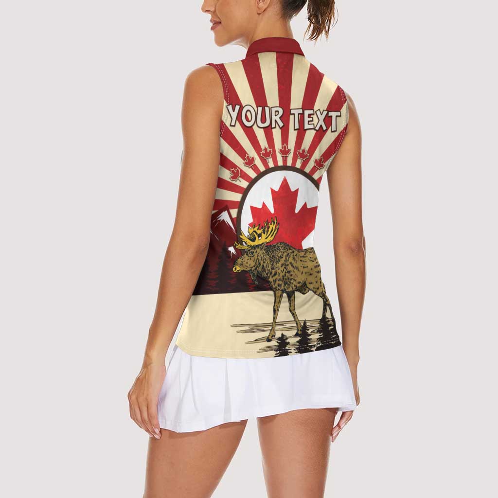 Personalized Canada Maple Leaf Women Sleeveless Polo Shirt Moose And Forest Retro Style