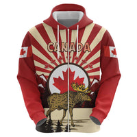 Personalized Canada Maple Leaf Zip Hoodie Moose And Forest Retro Style
