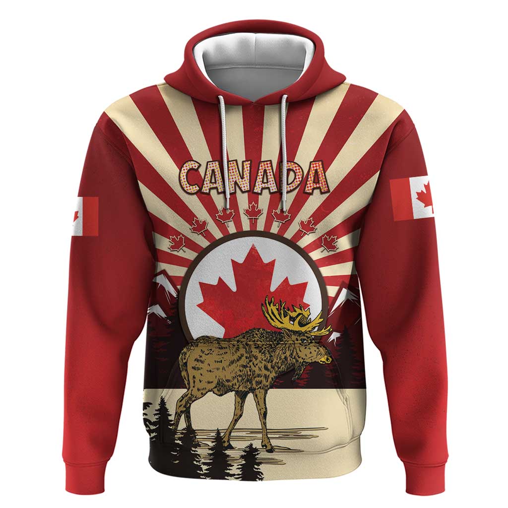 Personalized Canada Maple Leaf Zip Hoodie Moose And Forest Retro Style