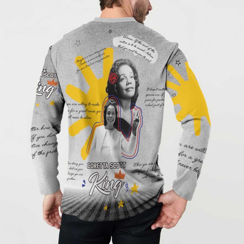 Coretta Scott King Button Sweatshirt Honoring The Legacy Hand Draw Style