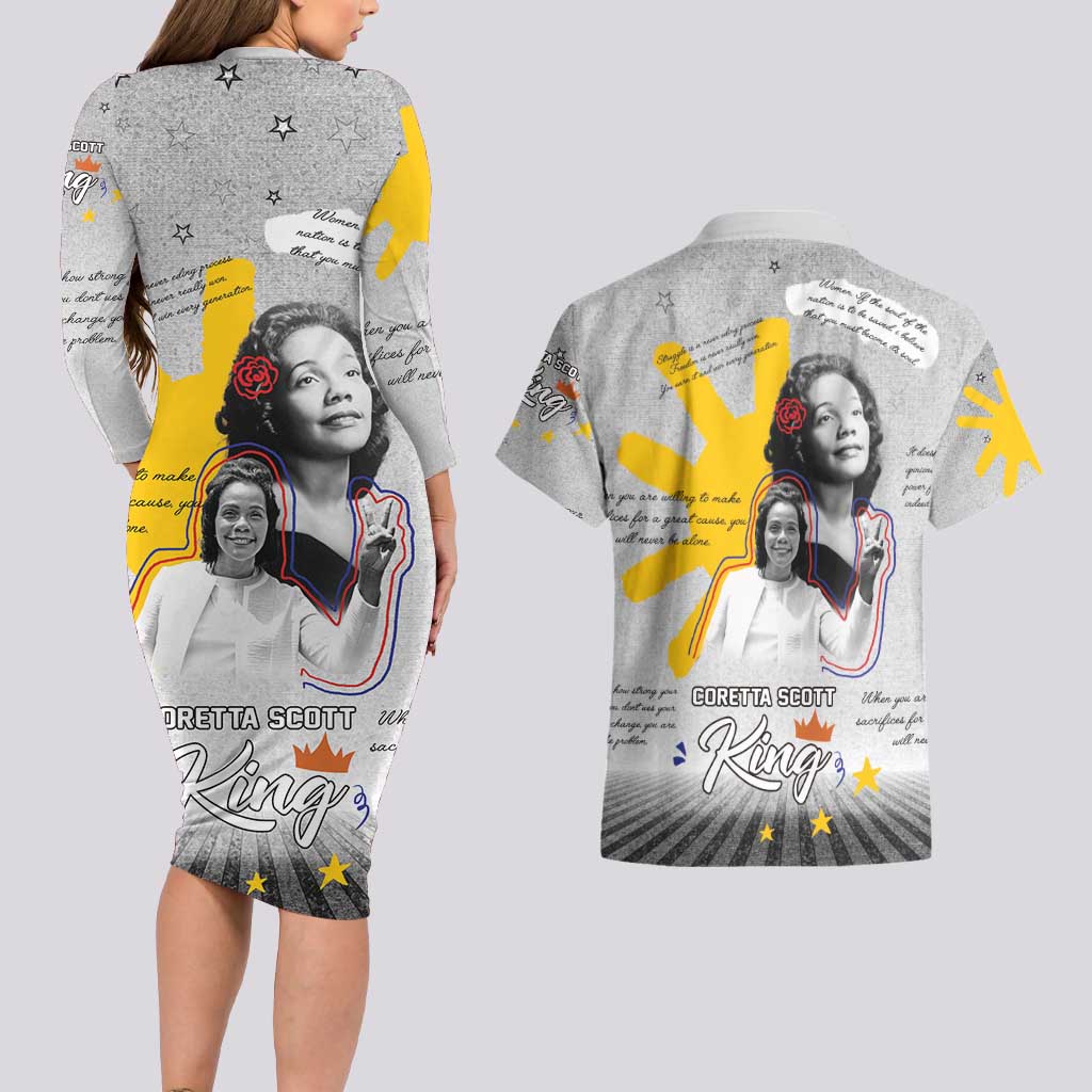Coretta Scott King Couples Matching Long Sleeve Bodycon Dress and Hawaiian Shirt Honoring The Legacy Hand Draw Style