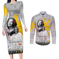 Coretta Scott King Couples Matching Long Sleeve Bodycon Dress and Long Sleeve Button Shirt Honoring The Legacy Hand Draw Style