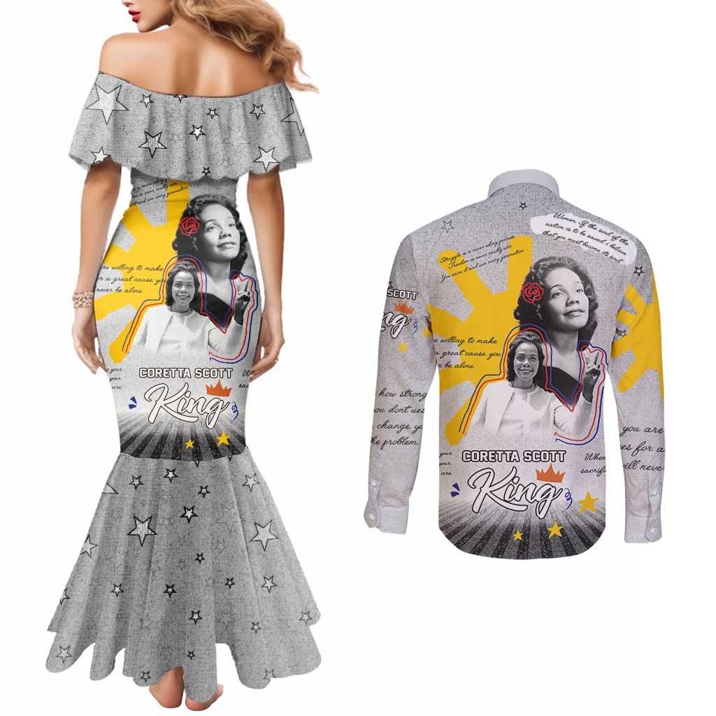 Coretta Scott King Couples Matching Mermaid Dress and Long Sleeve Button Shirt Honoring The Legacy Hand Draw Style