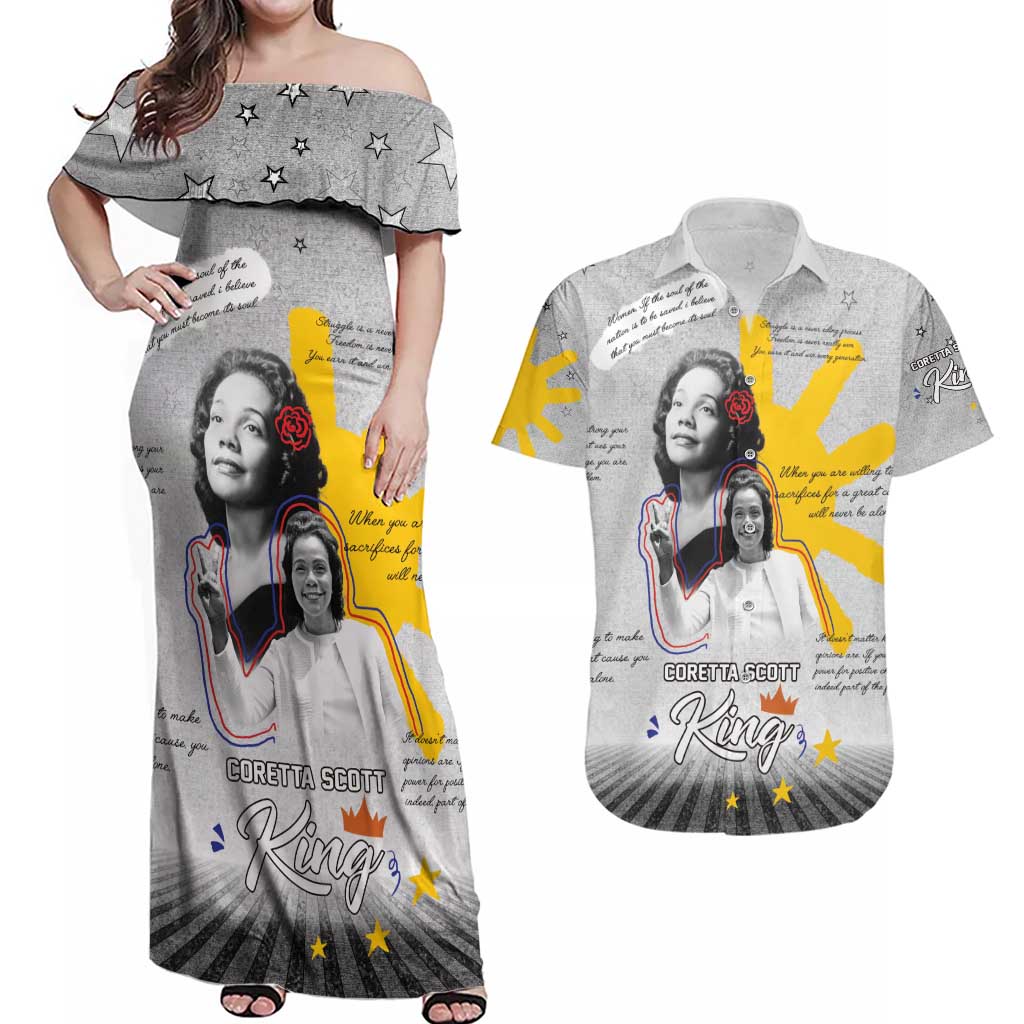 Coretta Scott King Couples Matching Off Shoulder Maxi Dress and Hawaiian Shirt Honoring The Legacy Hand Draw Style