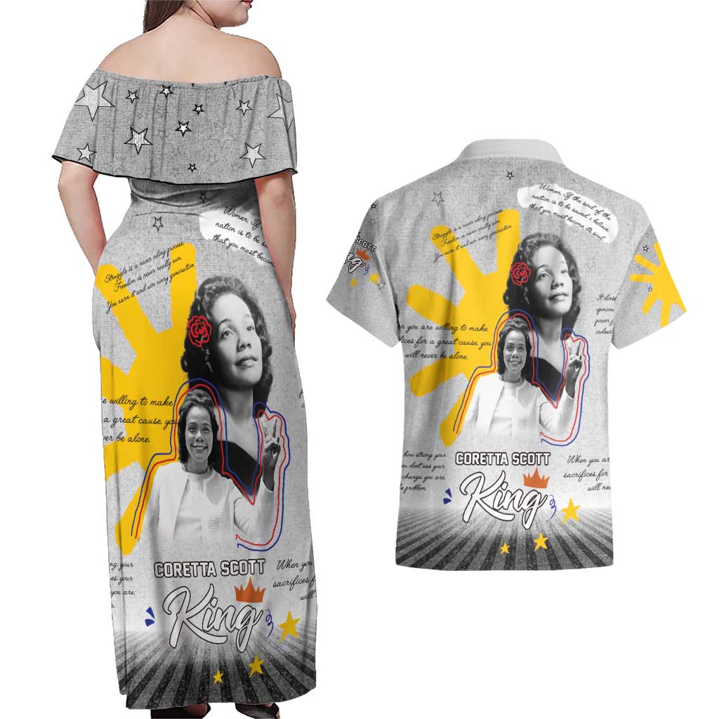 Coretta Scott King Couples Matching Off Shoulder Maxi Dress and Hawaiian Shirt Honoring The Legacy Hand Draw Style