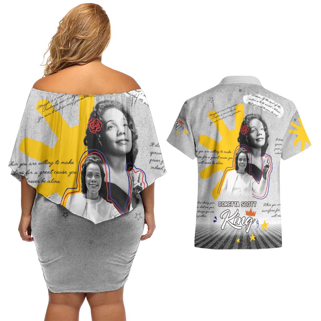 Coretta Scott King Couples Matching Off Shoulder Short Dress and Hawaiian Shirt Honoring The Legacy Hand Draw Style