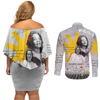 Coretta Scott King Couples Matching Off Shoulder Short Dress and Long Sleeve Button Shirt Honoring The Legacy Hand Draw Style