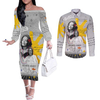 Coretta Scott King Couples Matching Off The Shoulder Long Sleeve Dress and Long Sleeve Button Shirt Honoring The Legacy Hand Draw Style