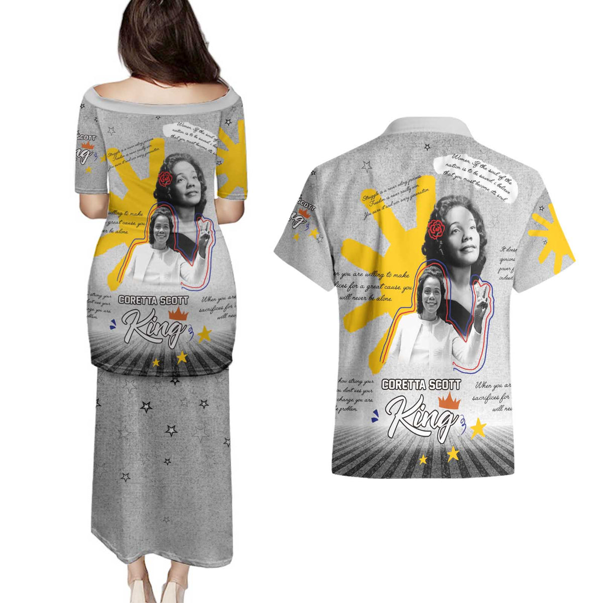 Coretta Scott King Couples Matching Puletasi and Hawaiian Shirt Honoring The Legacy Hand Draw Style