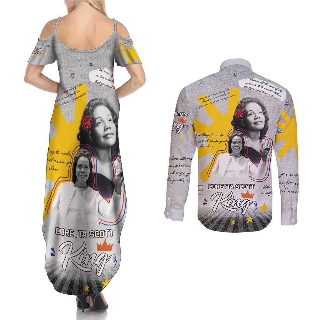 Coretta Scott King Couples Matching Summer Maxi Dress and Long Sleeve Button Shirt Honoring The Legacy Hand Draw Style