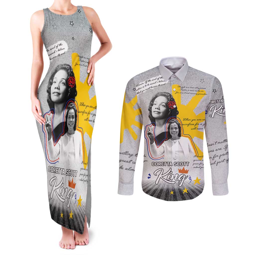 Coretta Scott King Couples Matching Tank Maxi Dress and Long Sleeve Button Shirt Honoring The Legacy Hand Draw Style