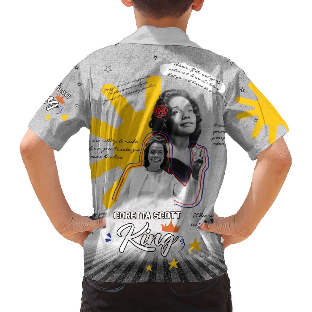 Coretta Scott King Family Matching Long Sleeve Bodycon Dress and Hawaiian Shirt Honoring The Legacy Hand Draw Style