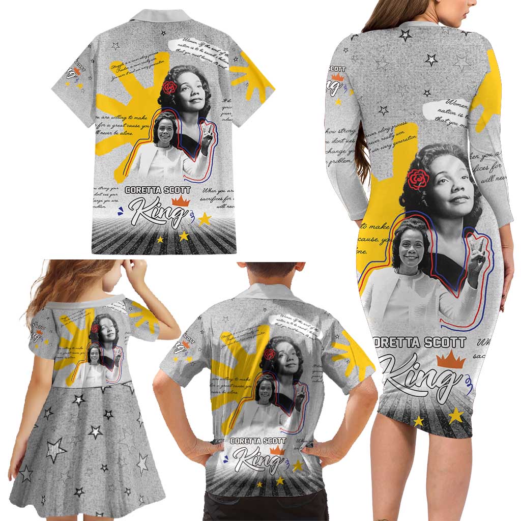 Coretta Scott King Family Matching Long Sleeve Bodycon Dress and Hawaiian Shirt Honoring The Legacy Hand Draw Style