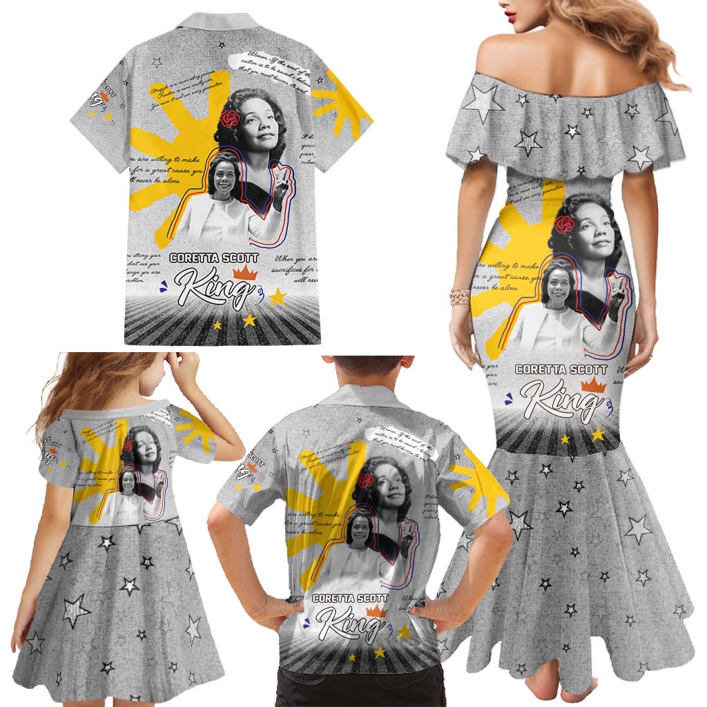 Coretta Scott King Family Matching Mermaid Dress and Hawaiian Shirt Honoring The Legacy Hand Draw Style